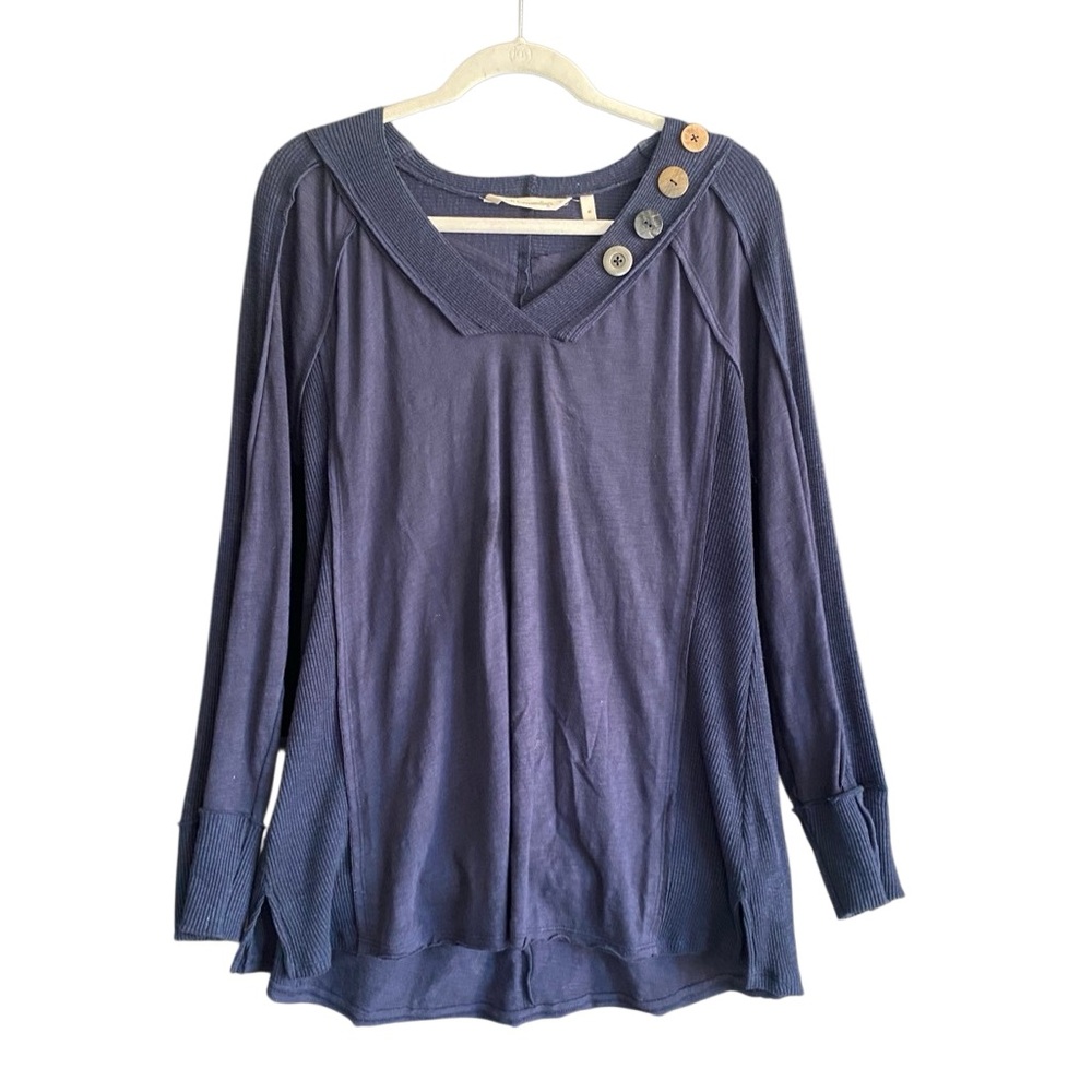 Soft Surroundings Navy Blue Long Sleeve Knit V-Neck Top. Size Medium